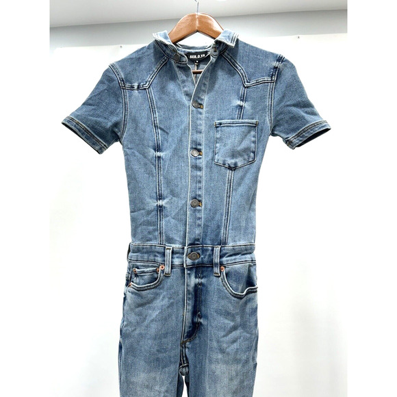 SER.O.YA Womens Size Small Blue Fallon Denim Flare Jumpsuit Split Raw Hem NWT - Picture 5 of 16